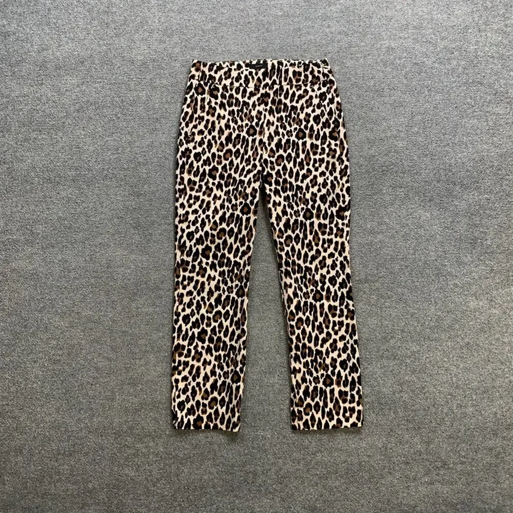 J Crew Pants Womens 4 Multi Cotton Blend Remi Leopard Print High Rise Cropped